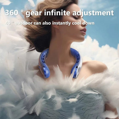 DecorsDeluxe bladeless portable neck fan worn around the neck, hands-free cooling device for summer comfort and personal airflow.