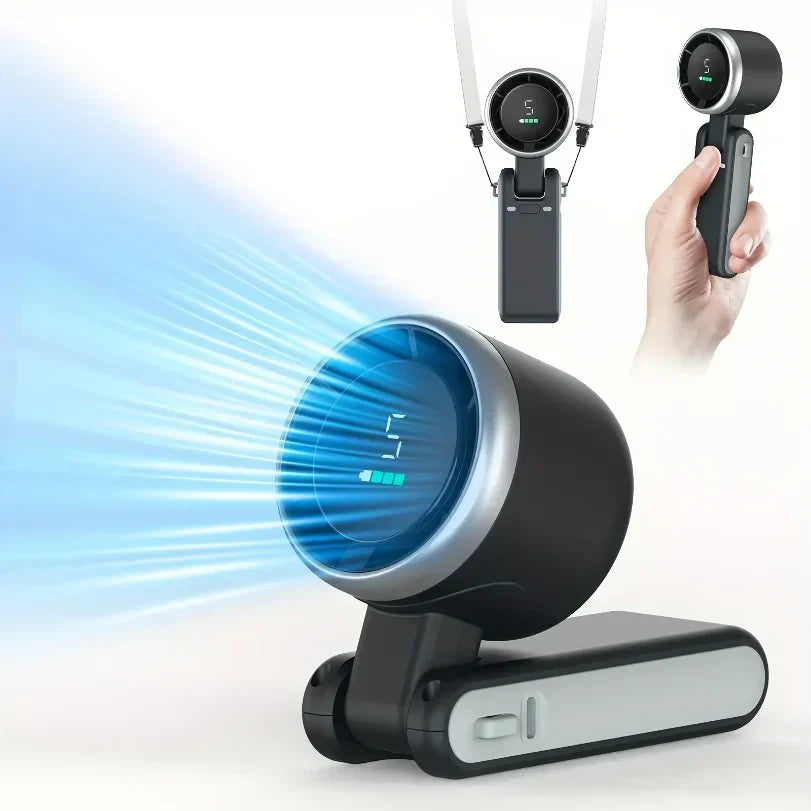 DecorsDeluxe rechargeable clip-on and handheld mini fan for travel, portable neck and mobile phone fan, compact and lightweight.