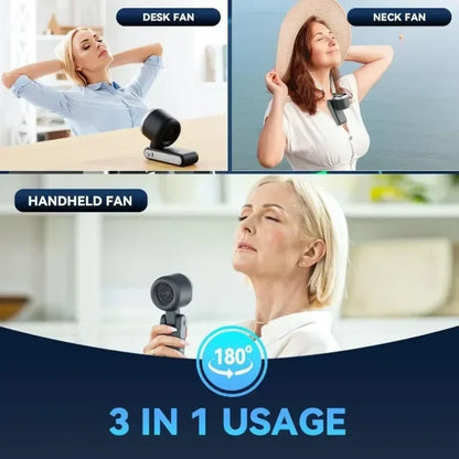 DecorsDeluxe rechargeable clip-on and handheld mini fan, portable neck fan for travel, with adjustable clip and compact design.