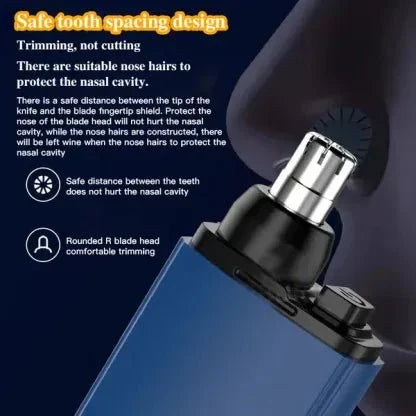 Belro portable rechargeable nose hair trimmer with compact design for precise grooming on-the-go, shown in black with sleek finish.