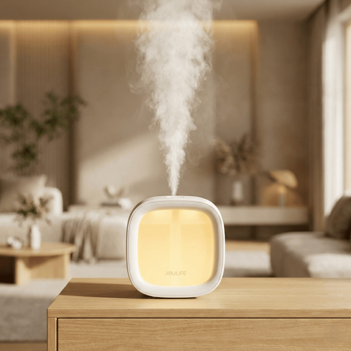 Casavibeo cube-shaped USB humidifier for bedroom, compact and quiet air humidifier with a sleek portable design.