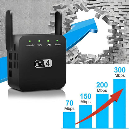 Belro long-range WiFi repeater boosting wireless signal coverage in a modern home electronic setup.