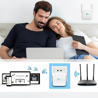 Belro long-range WiFi repeater extending wireless signal coverage in a modern home or office environment.