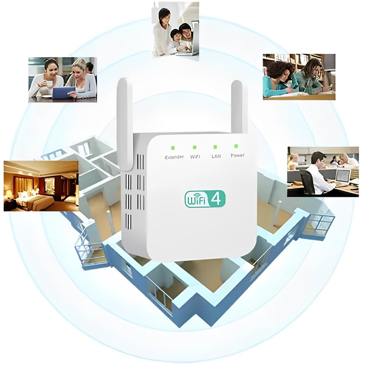 Belro long-range WiFi repeater boosting wireless signal for stronger internet coverage in electronics.