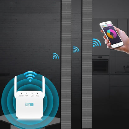 Belro long-range WiFi repeater extending wireless signal for improved internet coverage in a home or office setting.