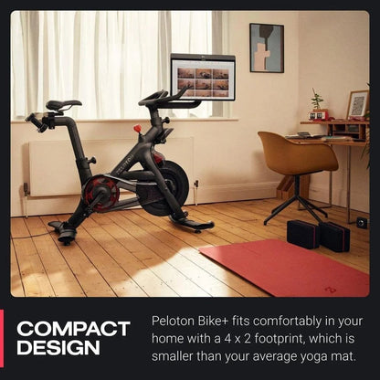 Casavibeo Peloton Bike+ indoor stationary exercise bike with 24-inch HD touchscreen display and sleek design.