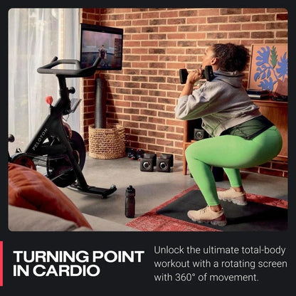 Casavibeo Peloton Bike+ indoor stationary exercise bike with 24-inch HD touchscreen and sleek design for home workouts.