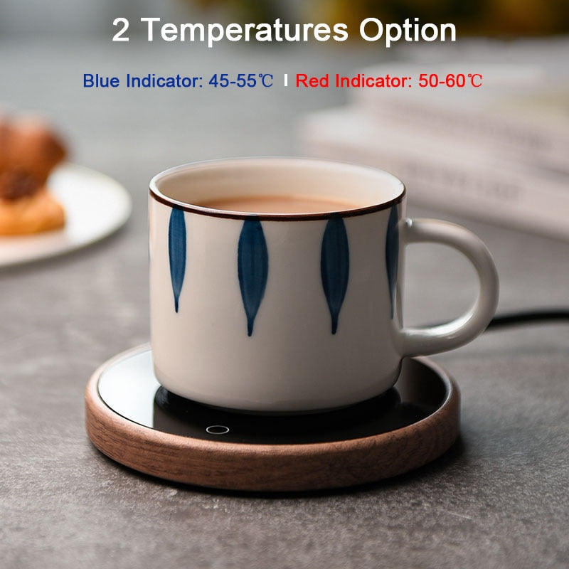 BowLift ceramic mug warmer coaster with electric temperature control, sleek design, suitable for keeping beverages warm.