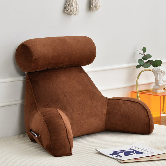 Belro backrest pillow with arms and adjustable headrest, designed for comfortable support in home and bedding settings.
