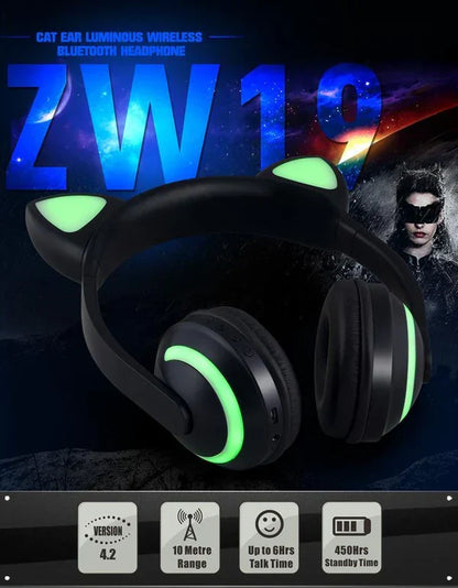 Belro Cat Glowing Bluetooth headphones with sleek design, featuring glowing accents, wireless audio for cats and pet owners.