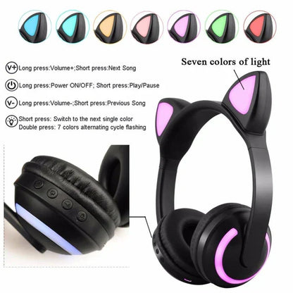 Belro Cat Glowing Bluetooth headphones with soft ear cushions and sleek design, ideal for wireless audio listening.