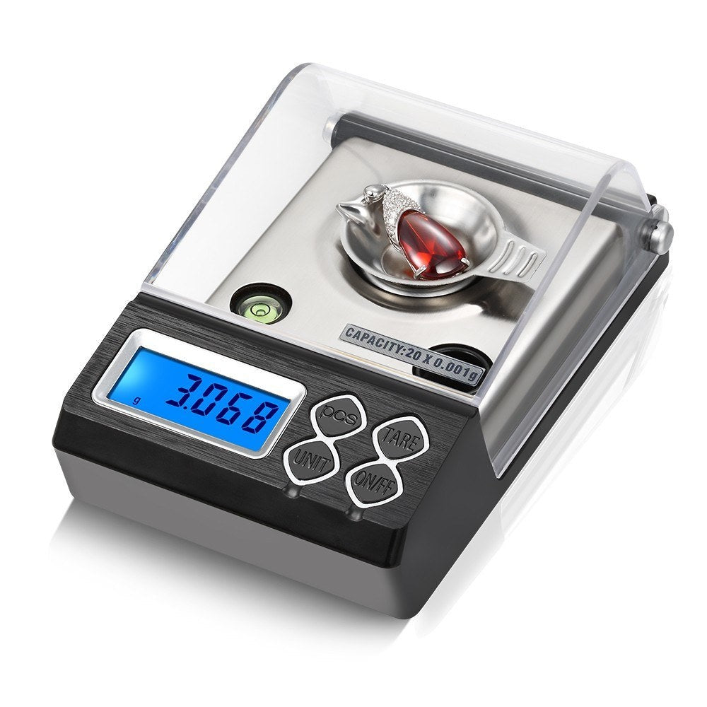 GETDECO precision jewelry scale with digital display, high accuracy 0.001g, and options for 20g, 30g, or 50g capacity.