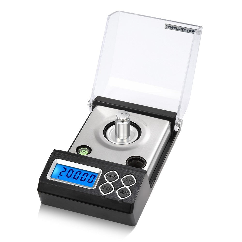 GETDECO professional digital milligram scale, high-precision jewelry scale showing a clear digital display and weighing options.
