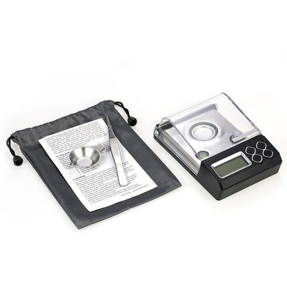 GETDECO professional digital milligram scale for high-precision jewelry weighing, featuring 0.001g accuracy and multiple weight options.