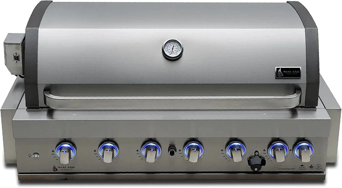 Casavibeo Mont Alpi 805 built-in gas grill with stainless steel cooking surface and multiple burners for outdoor grilling.