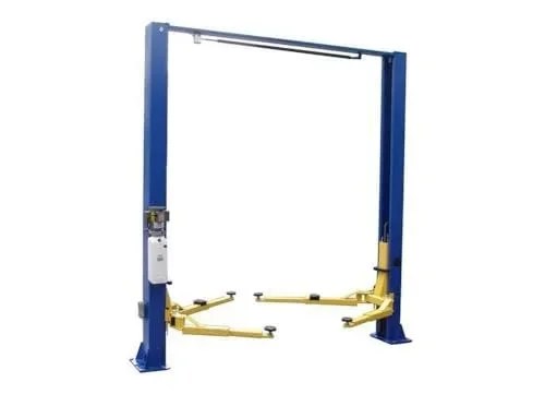 Casavibeo Tuxedo Distributors TP9KACX two-post asymmetric floor lift, clear floor design, 9000 lb capacity.