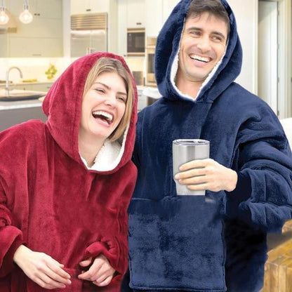 Belro blanket sweater with fleece lining, cozy rainwear clothing featuring a soft, warm fleece interior for cold weather comfort.