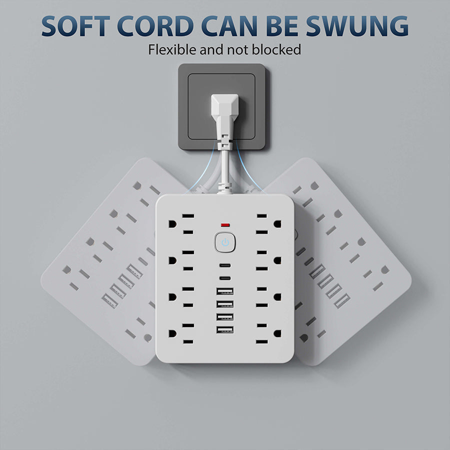 Belro 14-in-1 power strip with surge protection featuring multiple outlets and USB ports for electronics and device charging.
