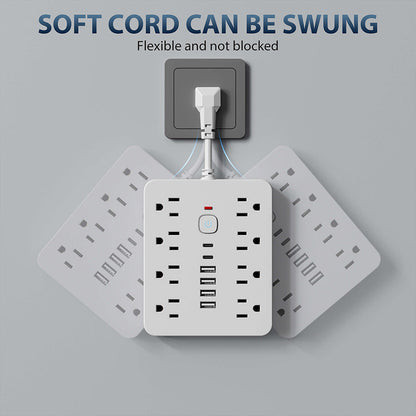 Belro 14-in-1 power strip with surge protection featuring multiple outlets and USB ports for electronics and device charging.
