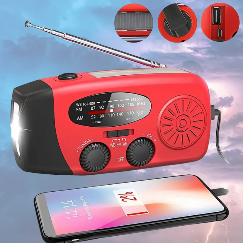 Belro multifunctional hand crank emergency radio with built-in flashlight and power bank, portable electronics for outdoor use