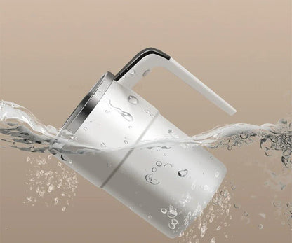Belro rechargeable self-stirring coffee mug with stainless steel body and built-in magnetic mixer for effortless brewing.