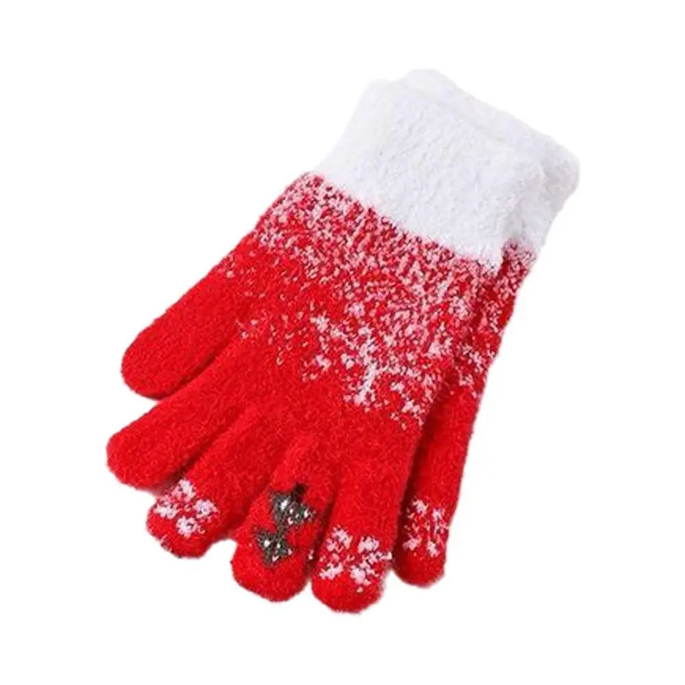 Red Belro fleece-lined knit fingerless gloves with a cozy, festive design, perfect for cold weather accessories.