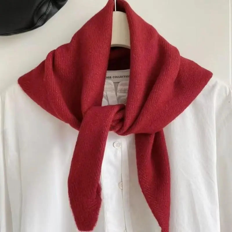 Red Korean style knitted scarf for women, warm winter accessories by Belro, featuring cozy knit fabric and stylish design.