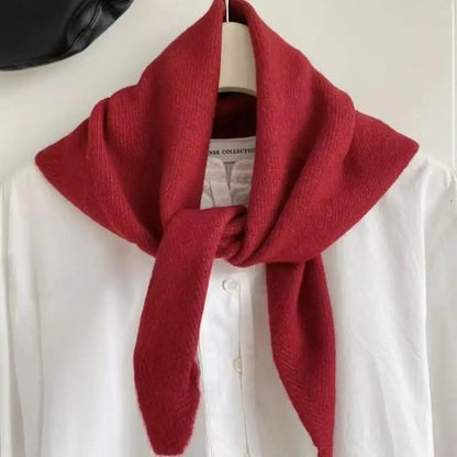 Red Korean style knitted scarf for women, warm winter accessories by Belro, featuring cozy knit fabric and stylish design.