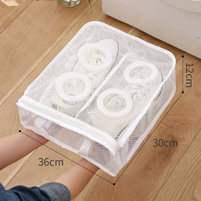Belro reusable shoe laundry cleaning bag with zipper for washing sneakers and tennis shoes in washing machines.