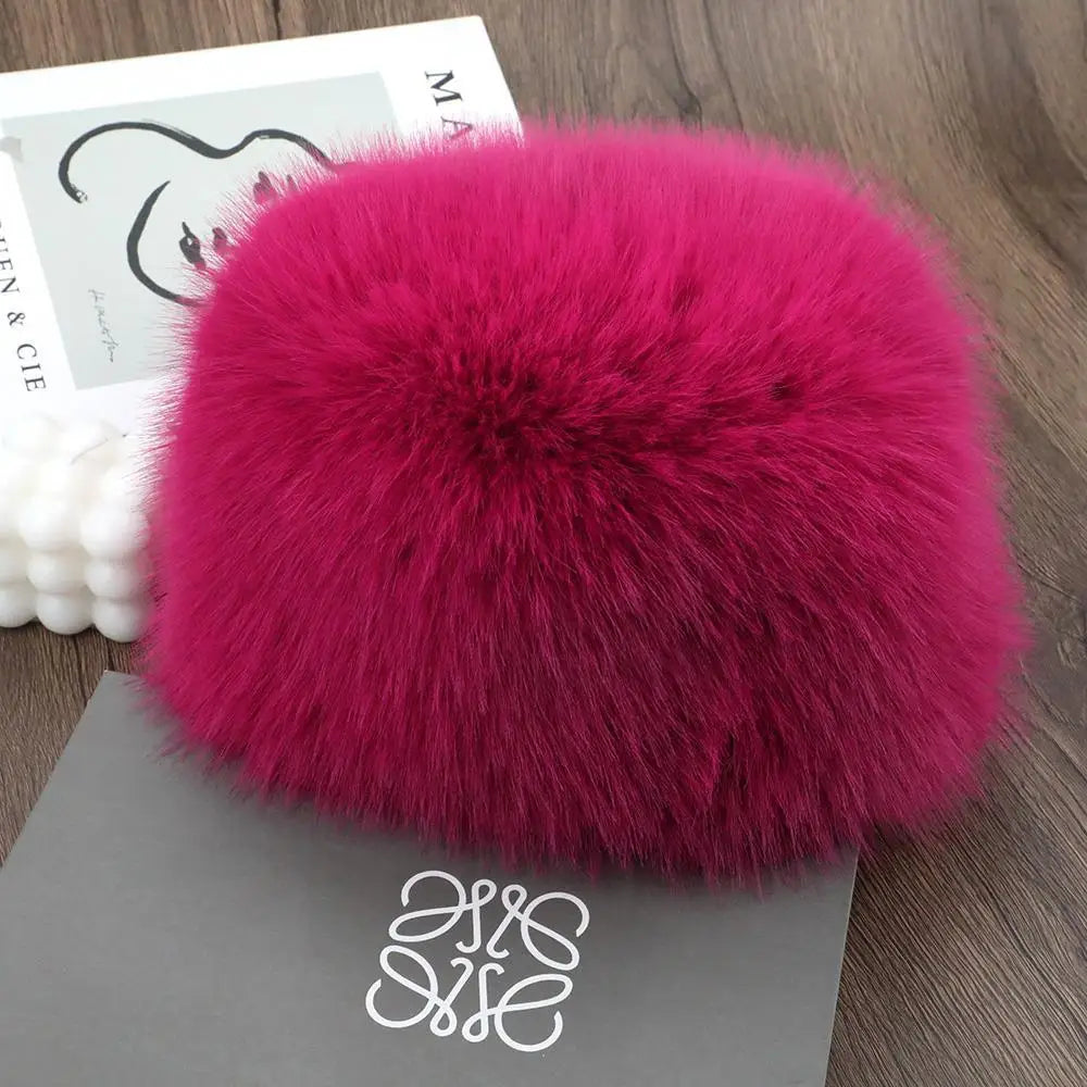 Rose red Belro luxury faux fur winter hat with plush texture and cozy design, perfect for cold weather accessories.