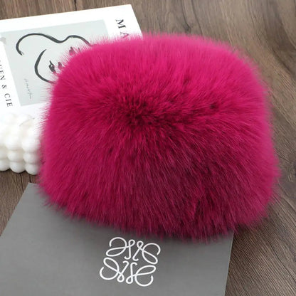 Rose red Belro luxury faux fur winter hat with plush texture and cozy design, perfect for cold weather accessories.