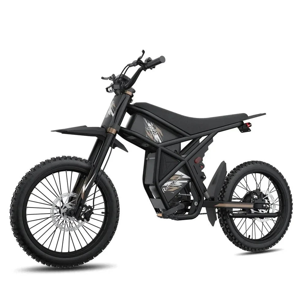 Casavibeo Riding Times GT73 Pro off-road electric dirt bike with 60V/36Ah battery and 3000W motor, shown on rugged terrain.