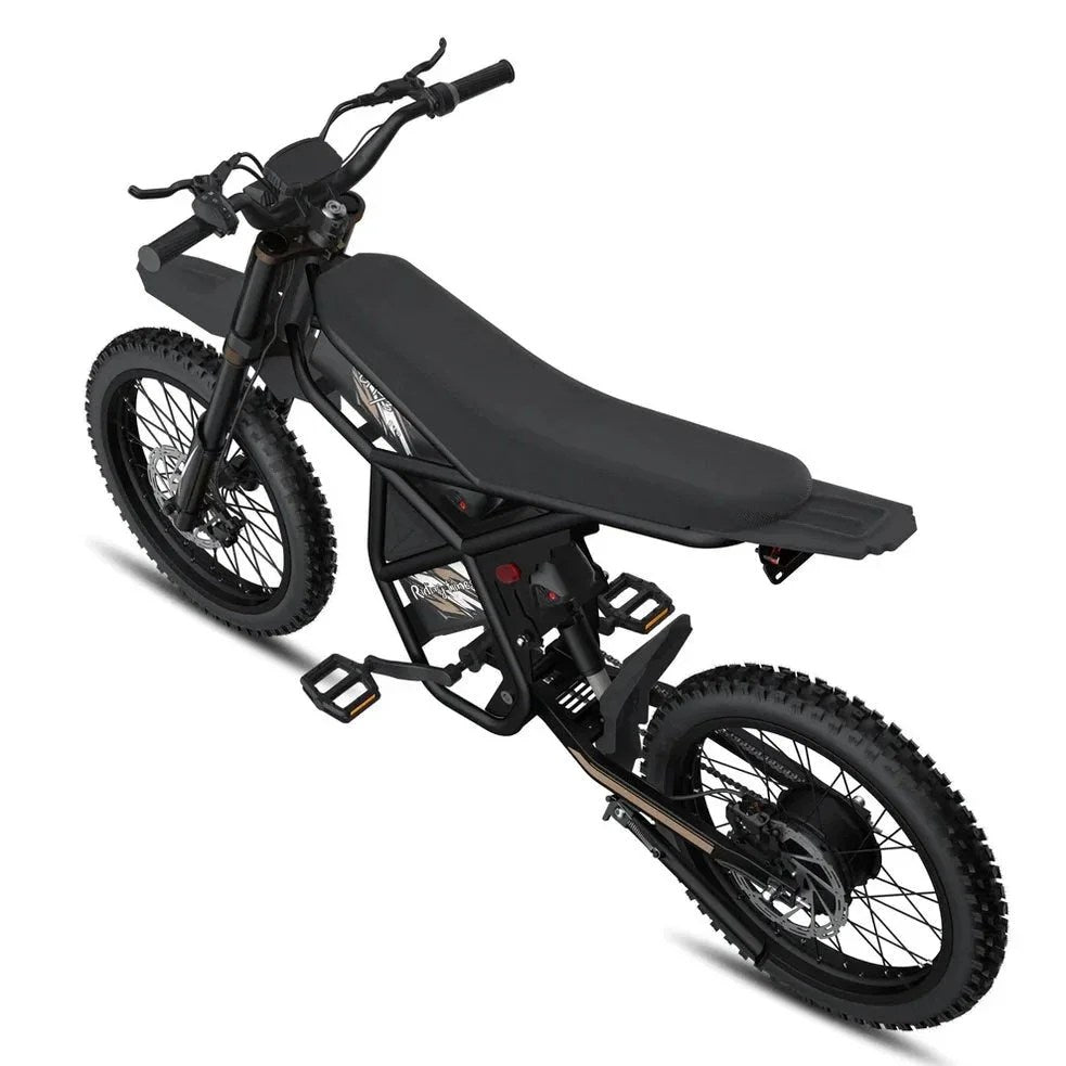 Casavibeo Riding Times GT73 Pro off-road electric dirt bike with 60V/36Ah battery and 3000W motor, shown in a rugged outdoor setting.