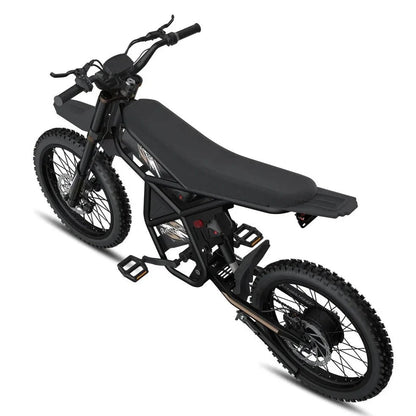 Casavibeo Riding Times GT73 Pro off-road electric dirt bike with 60V/36Ah battery and 3000W motor, shown in a rugged outdoor setting.