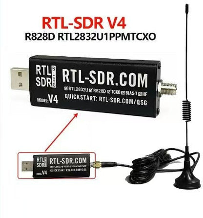 GETDECO RTL-SDR Blog V4 Software Defined Radio receiver with dipole antenna kit, capable of 500 kHz to 1.7 GHz signal reception