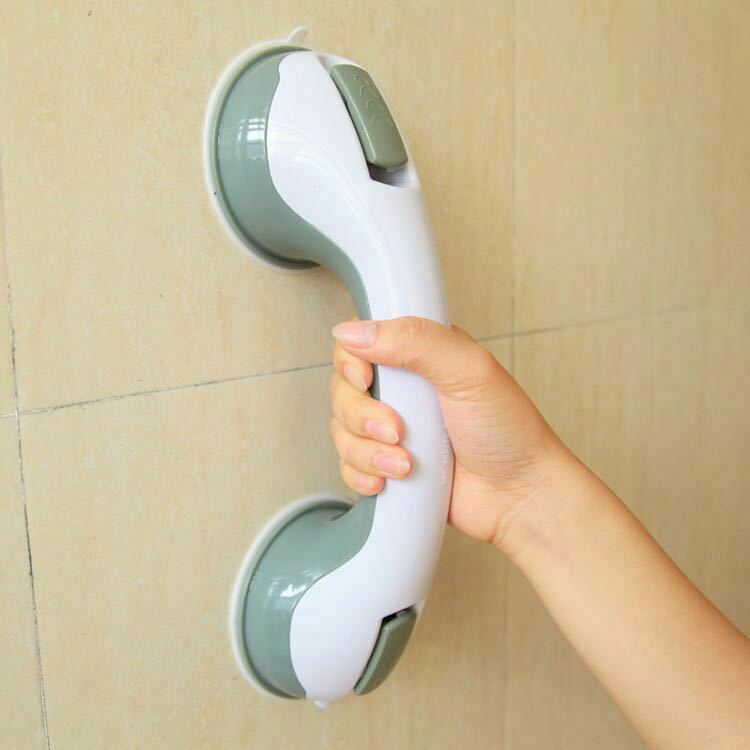 Belro bathroom shower suction cup grab bar handle mounted on shower wall for safety and support in the bathroom.