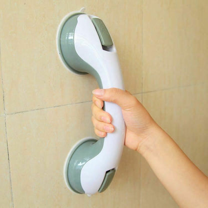 Belro bathroom shower suction cup grab bar handle mounted on shower wall for safety and support in the bathroom.