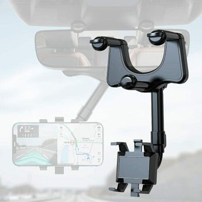 Belro universal car rearview mirror hands-free phone holder attached to mirror, compatible with electronics and car accessories.