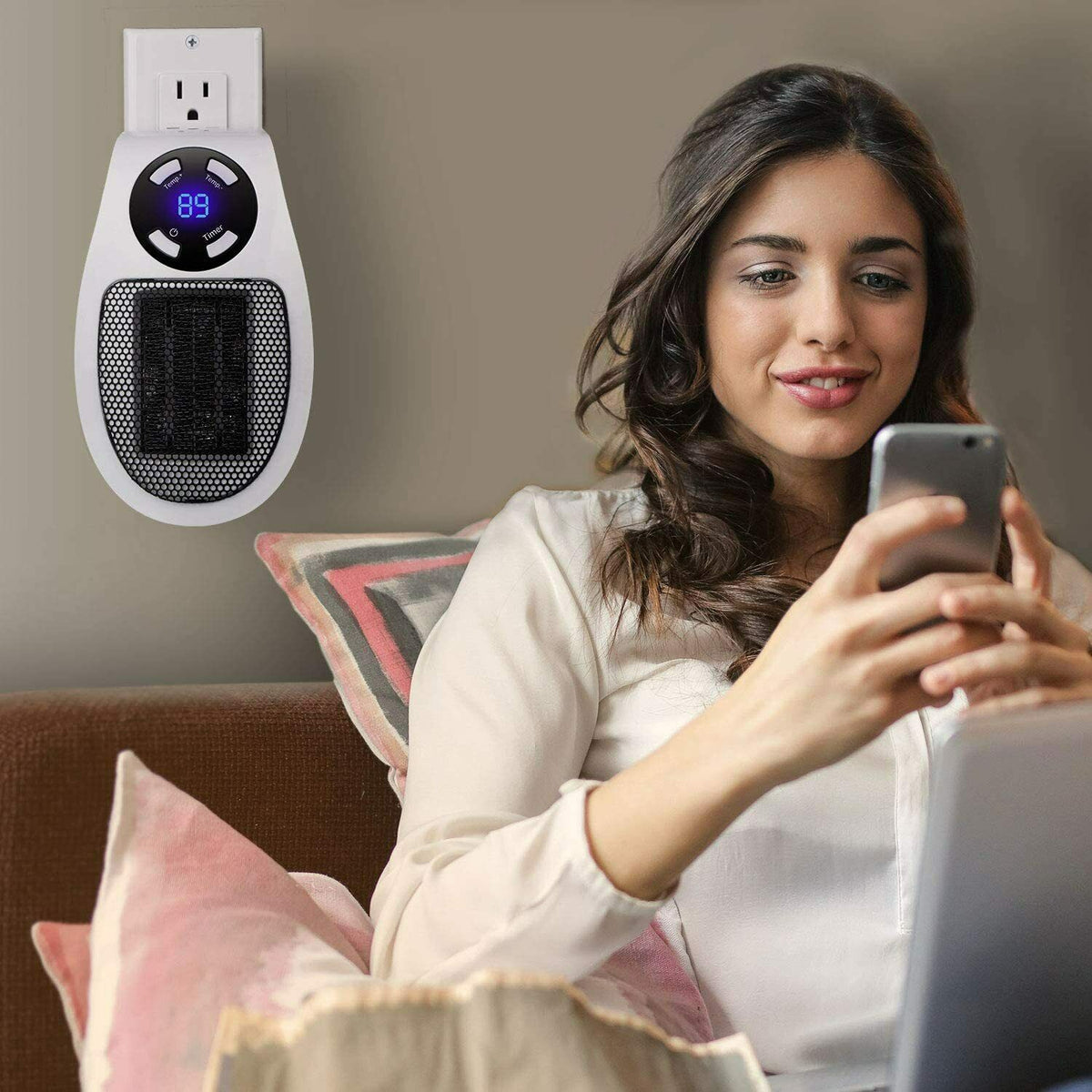 Belro mini portable electric plug-in personal room space heater on a countertop, compact and suitable for small spaces.