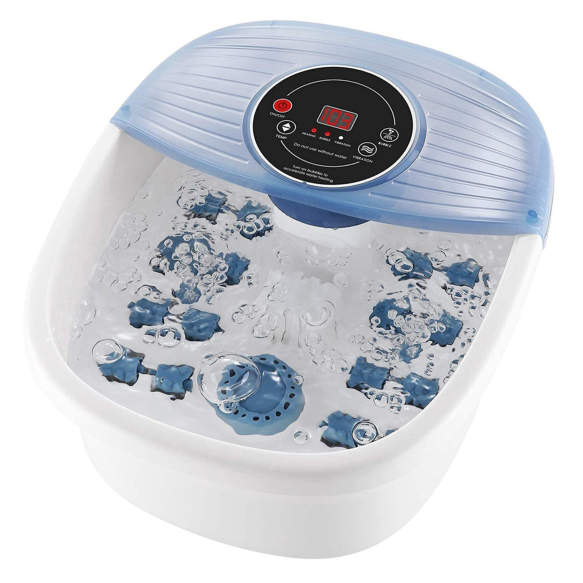 Belro temperature-controlled foot bubble bath with vibration massage, featuring soothing water jets and comfortable foot padding.