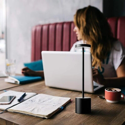 Belro modern rechargeable cordless LED desk lamp, stylish living room lighting with adjustable brightness and sleek design.