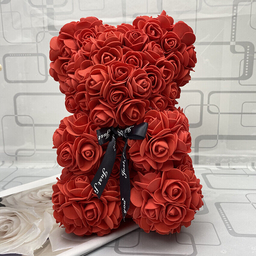 Belro 10-inch teddy bear holding a red rose, part of the Eternal Love Rose Flower Valentine's gift set, designed for men.