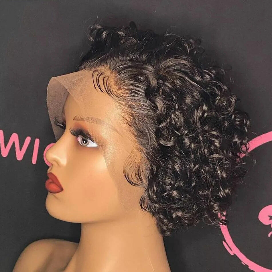 Belro premium lace front short curly pixie bob human hair weave wig with natural curls and lace front for a stylish look.