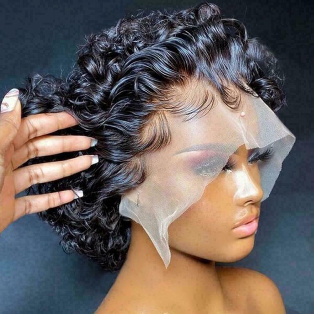 Belro premium lace front short curly pixie bob human hair weave wig with natural curls and lace front for a stylish look