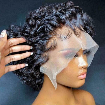 Belro premium lace front short curly pixie bob human hair weave wig with natural curls and lace front for a stylish look