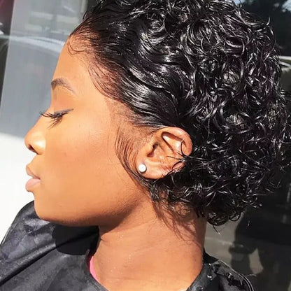 Belro premium lace front short curly pixie bob human hair weave wig with natural curls and lace front for a stylish look