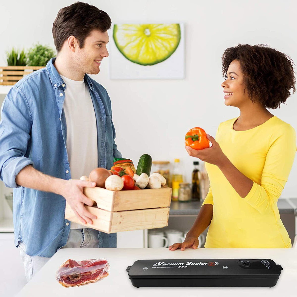 Belro electric food saver vacuum bag sealer machine with sealing bags for kitchen food preservation.