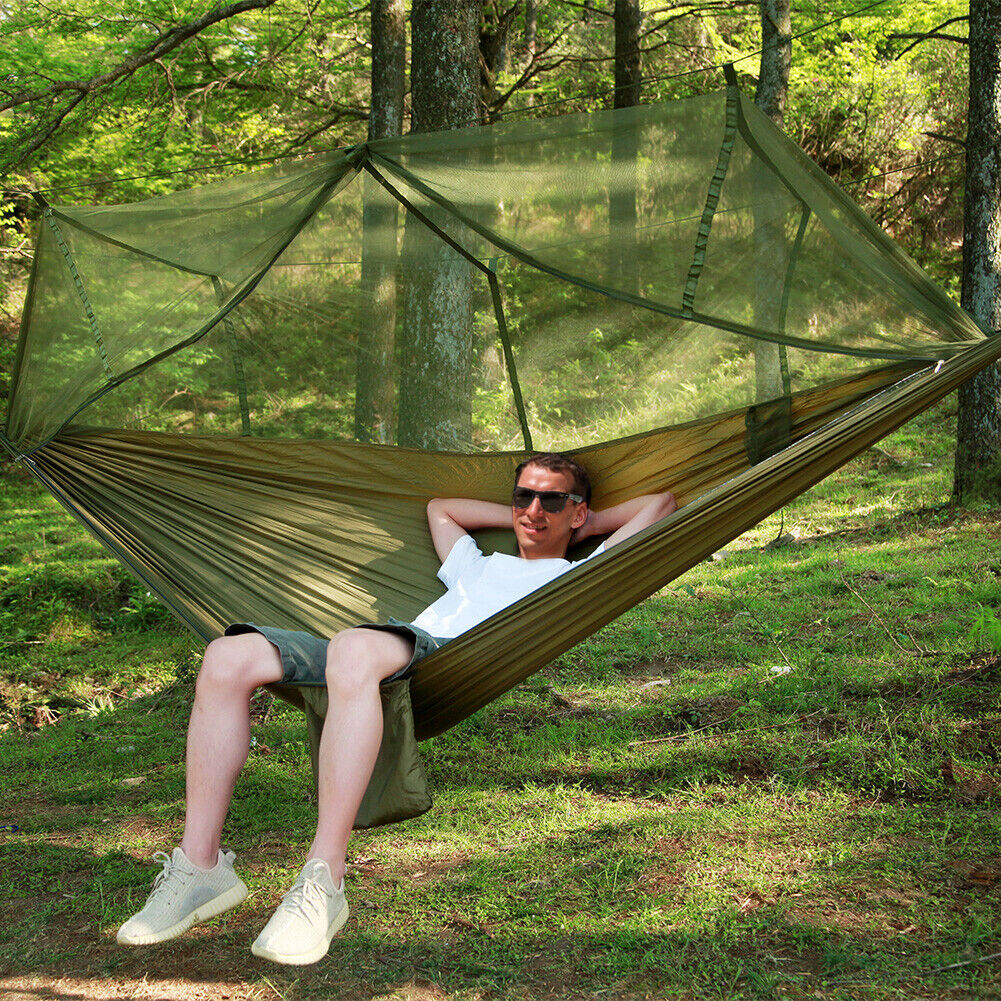 Belro portable two-person outdoor camping hammock with canopy, designed for comfortable camping and relaxing outdoors.