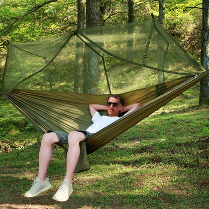 Belro portable two-person outdoor camping hammock with canopy, designed for comfortable camping and relaxing outdoors.