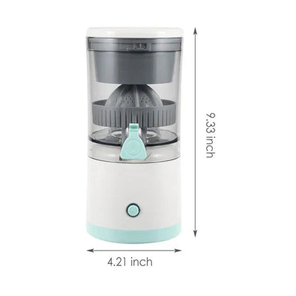 Belro portable wireless electric citrus juicer with orange on the countertop, compact kitchen appliance for fresh juice extraction